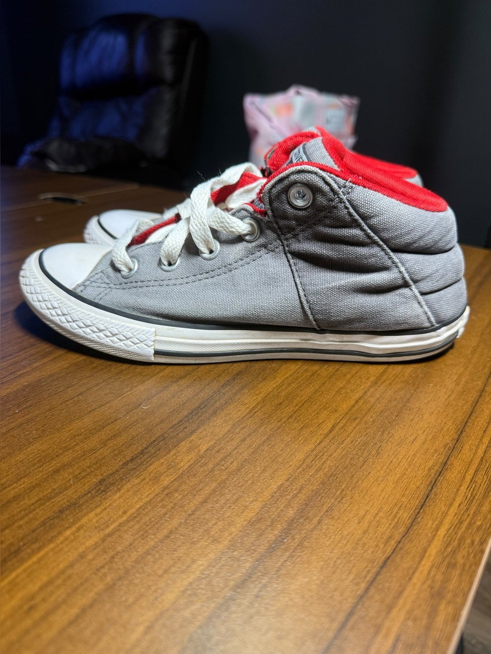 Converse Kids Gray Canvas High-Tops with Red Lining